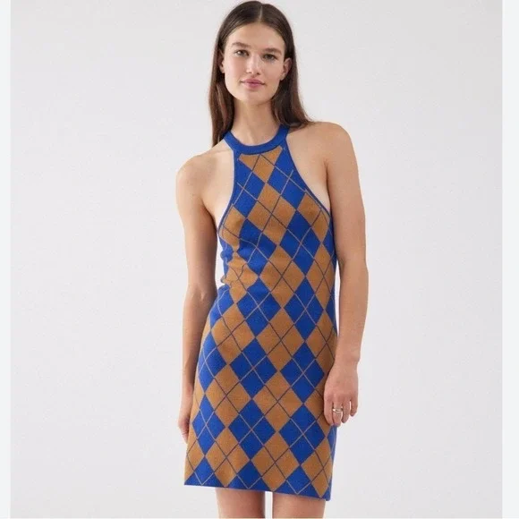 Urban Outfitters Argyle‎ Knit Sweater Mini Dress Size Medium NWT - Picture 12 of 14